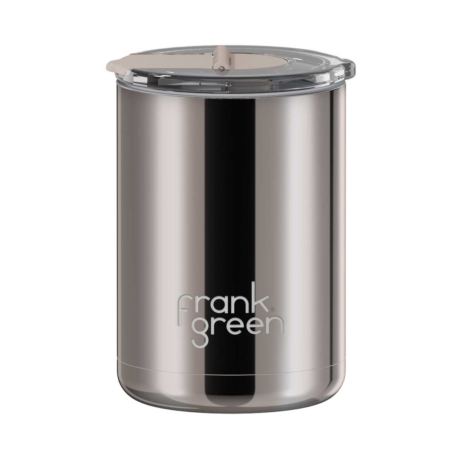 frank green 12oz Coffee Cup w Hinged Screw Lid Chrome Moon Dust